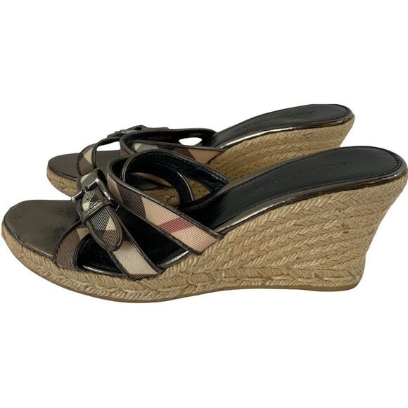 Womens Burberry Nova Check Espadrille Wedge Slip On Sandal Size 39 US 8 - Picture 3 of 11